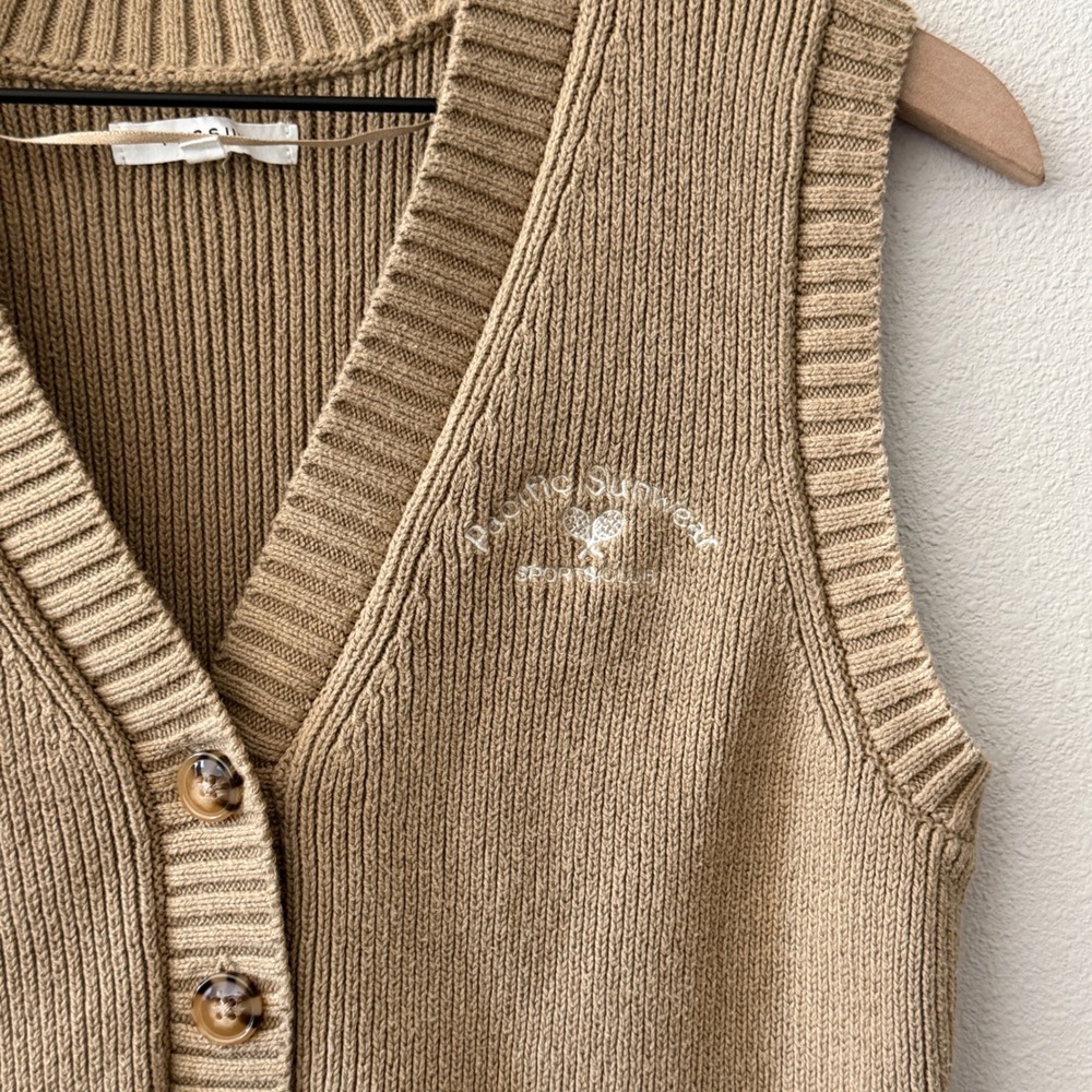 PACSUN Womens Sweater Vest Preppy Collegiate Tenniscore Neutral Tan Size Small - Picture 2 of 8